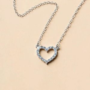 Rhinestone Double Heart Charm Sterling Silver Necklace